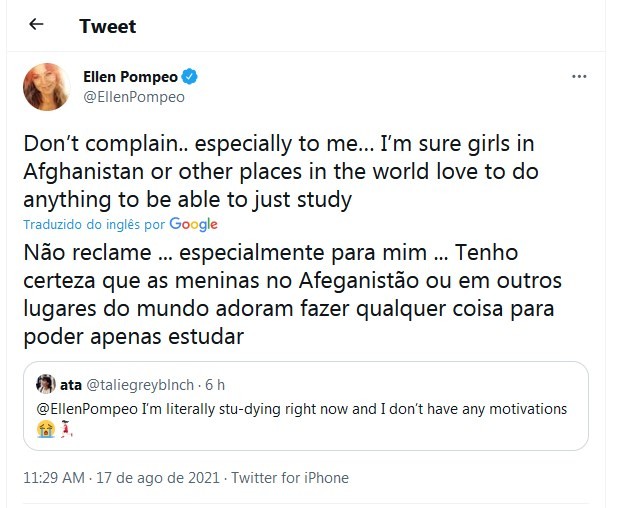 Tweet de Ellen Pompeo (Foto: Reprodução/Twitter)