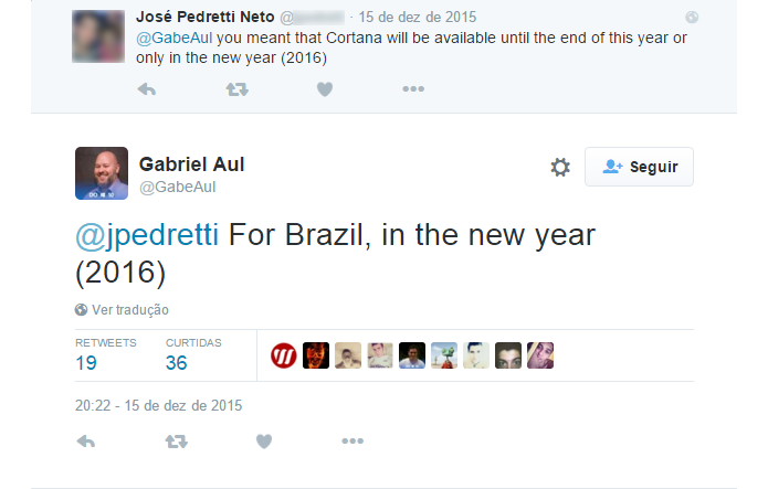 Assistente da Microsoft deve chegar ao Brasil em 2016, diz gerente (Foto: Reprodução/Twitter)