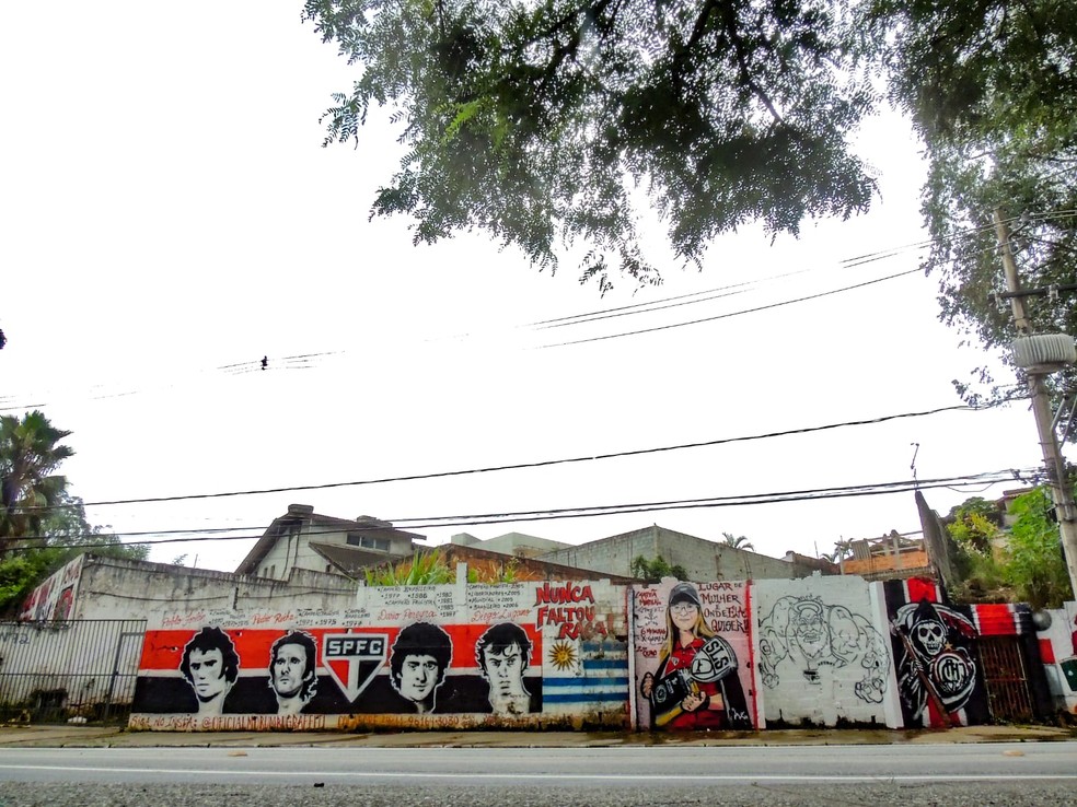 Se encontram no muro ainda lendas uruguaias do São Paulo e a skatista Pâmela Rosa — Foto: Divulgação