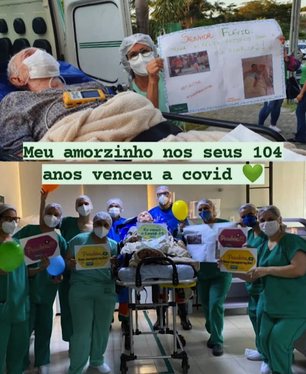 Flávio Fonseca, de 104 anos, recebeu alta do hospital após se recuperar da Covid-19 em Teresina — Foto: Divulgação