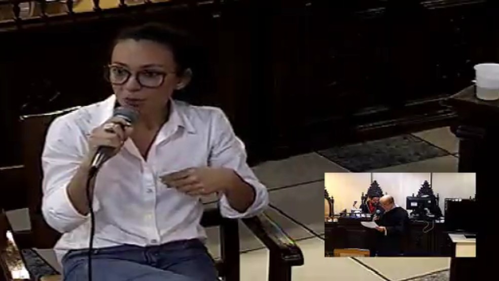 Dandara Almeida foi a primeira a prestar depoimento — Foto: Reprodução/TJ PA