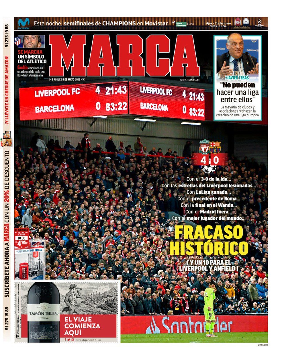 Marca Liverpool x Barcelona — Foto: Reprodução