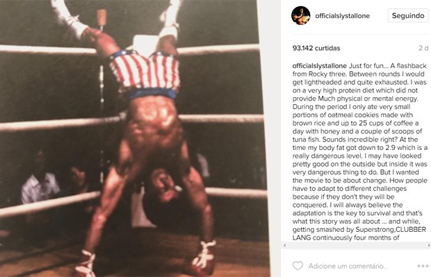 Sylvester Stallone fala de sua dieta para 'Rocky III: O Desafio Supremo' (Foto: Reprodução/Instagram)