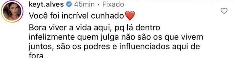Keyt Alves esbraveja sobre elimina&ccedil;&atilde;o de Gustavo do BBB 23 &mdash; Foto: Reprodu&ccedil;&atilde;o / Instagram