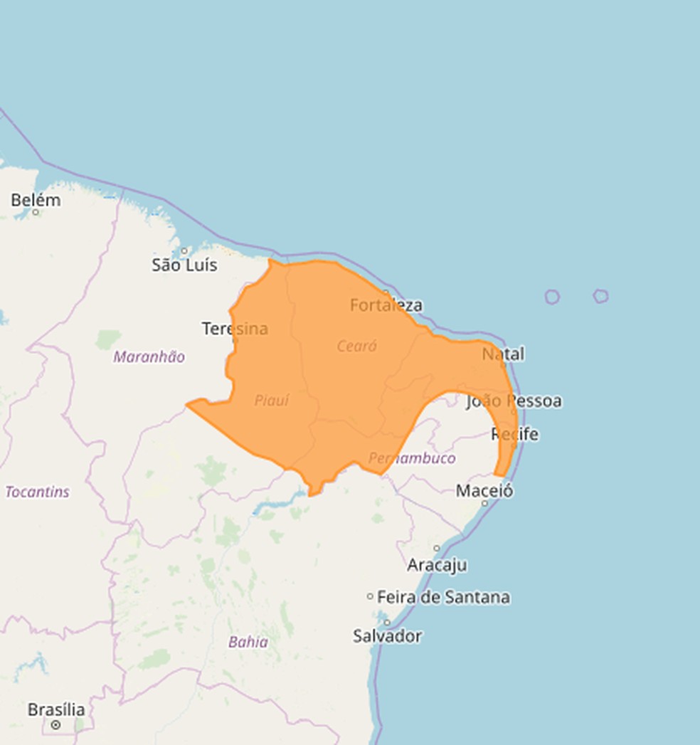 Parte do Piauí está em alerta laranja — Foto: Divulgação/ INMET