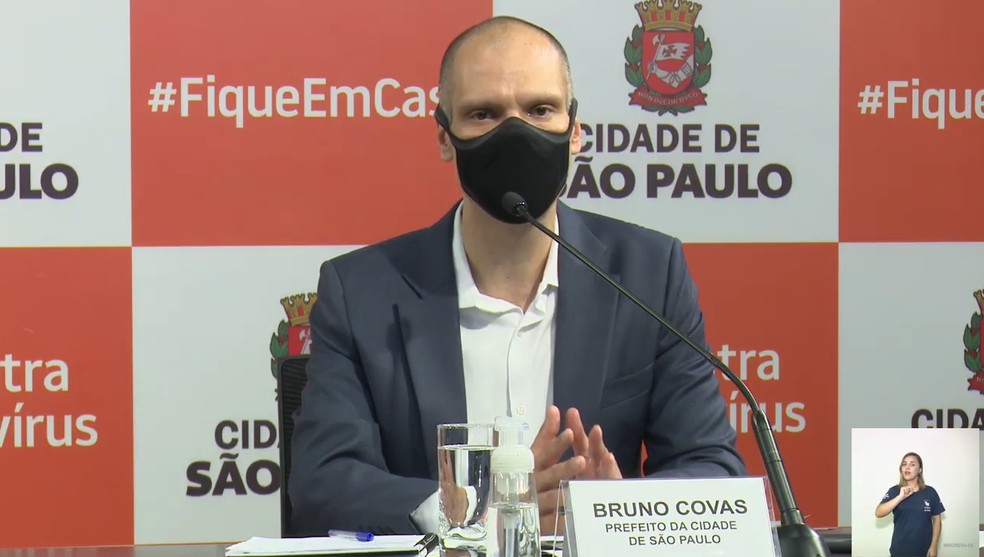 Prefeito Bruno Covas divulga novos resultados de inquérito sorológico nesta terça-feira, 13 de outubro — Foto: Reprodução/Youtube