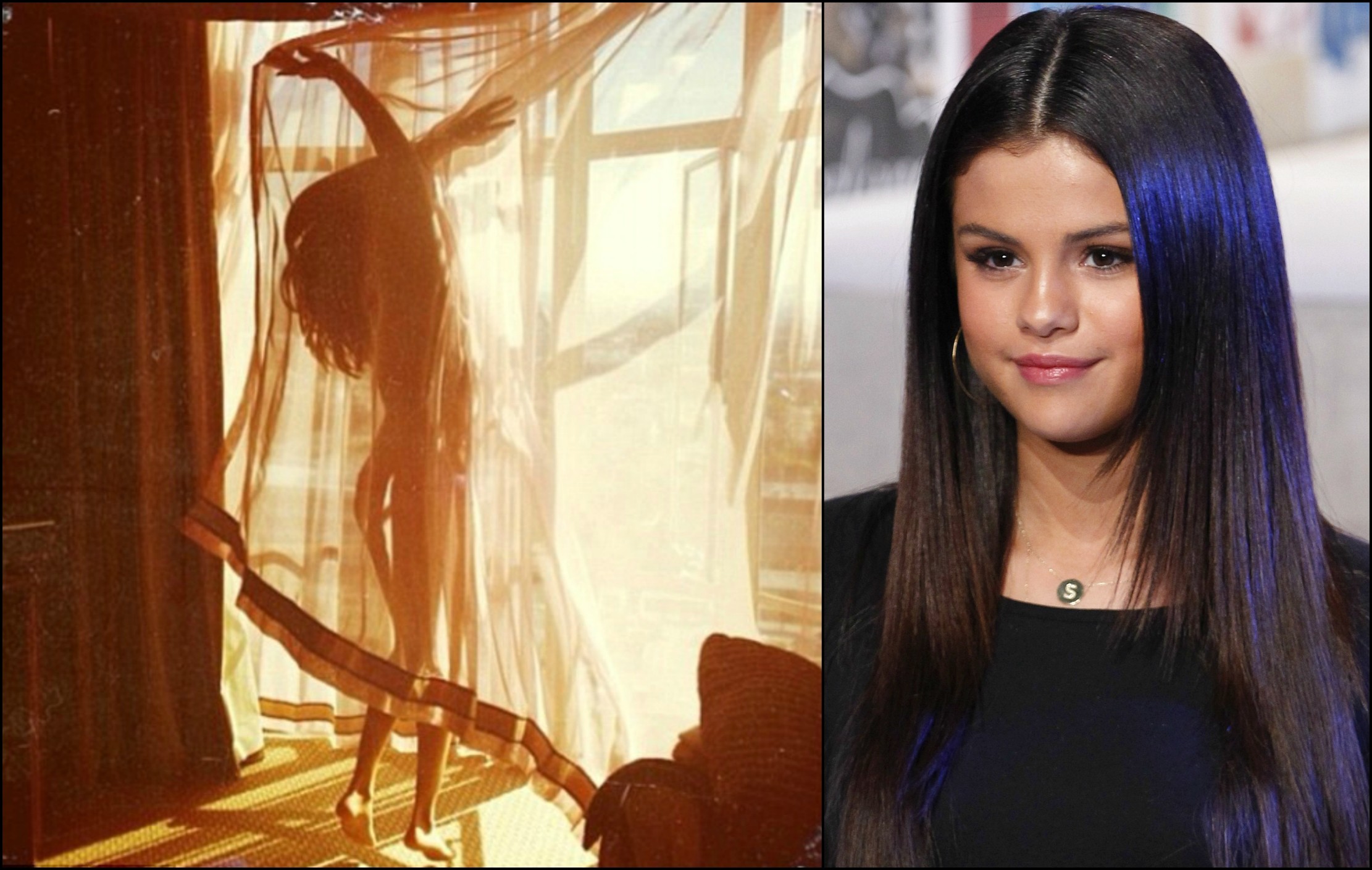 Selena Gomez e a famosa foto de sua silhueta nua, que a cantora publicou numa rede social em março deste ano. (Foto: Instagram e Getty Images)