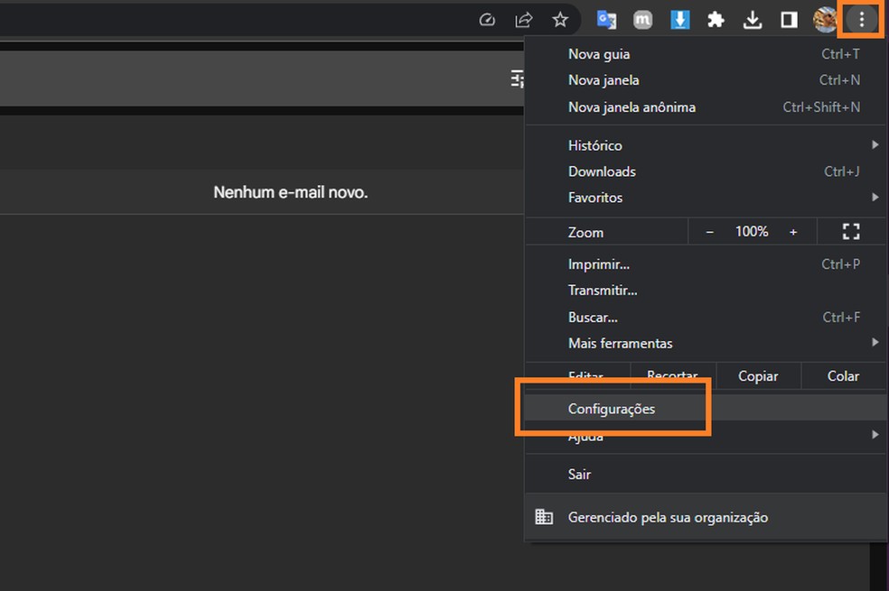 Acesse as configurações do Chrome para recuperar senha perdida ou esquecida — Foto: Reprodução/Alberto Rocha