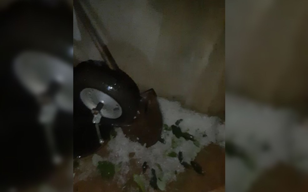 Moradora de Aparecida de Goiânia registra chuva de granizo no fim de semana, em Goiás — Foto: Reprodução/TV Anhanguera