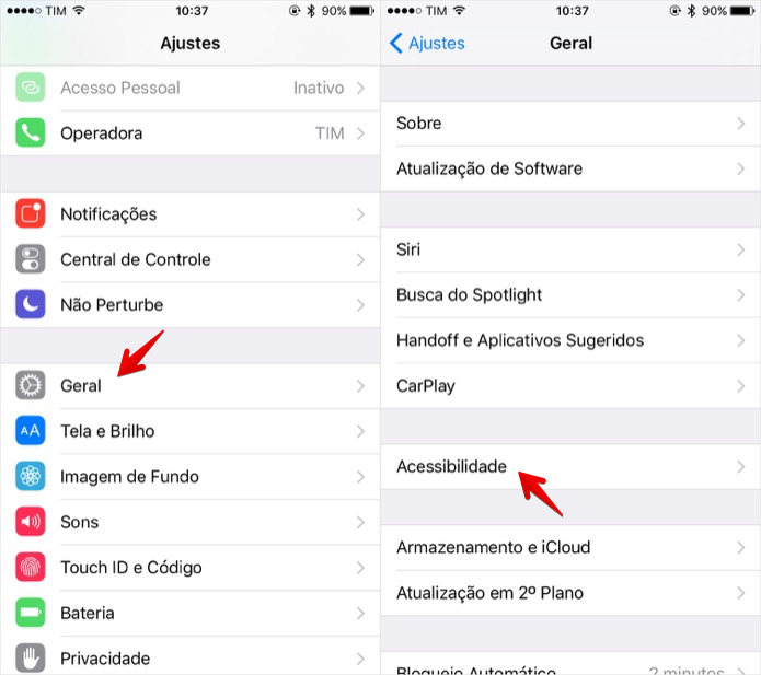 Acesse as configurações de acessibilidade do iOS (Foto: Reprodução/Helito Bijora) 