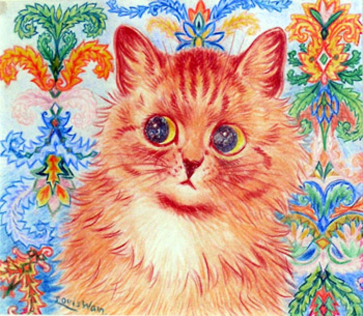 Obra do artista e ilustrador Louis Wain. O tamanho exagerado dos olhos dos gatos era a marca registrada de Louis (Foto: Flickr/ irene molina/ CreativeCommons)