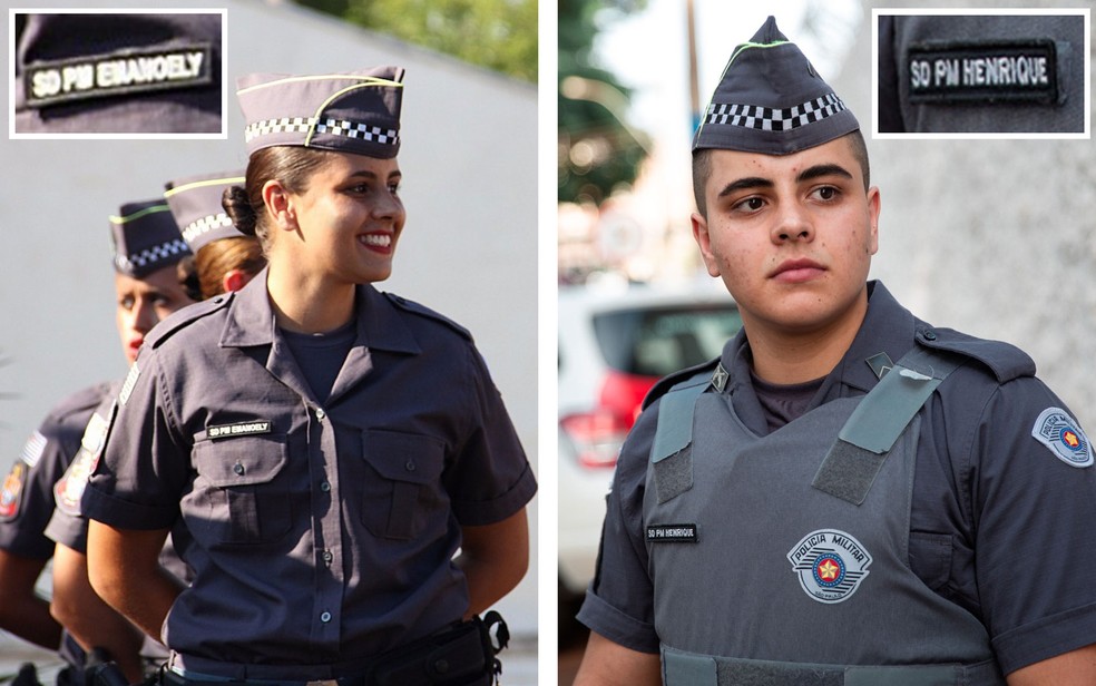 Polícia Militar de São Paulo tem primeiro policial transexual em quase 200 anos de história. Da esquerda para a direita: quando entrou em 2015 na PM como a soldado Emanoely, e recentemente, após ter sido reconhecido em 2018 como o soldado Henrique — Foto: Montagem: Divulgação/Arquivo Pessoal e Marcelo Brandt/G1