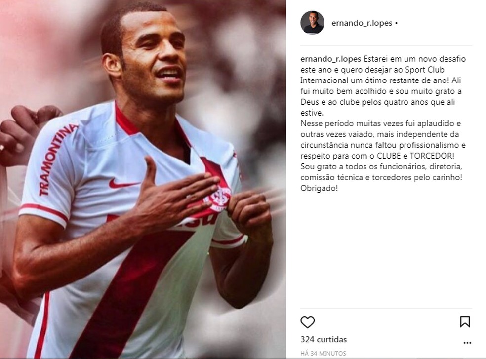 Internacional Inter Ernando despedida (Foto: ReproduÃ§Ã£o/Instagram)