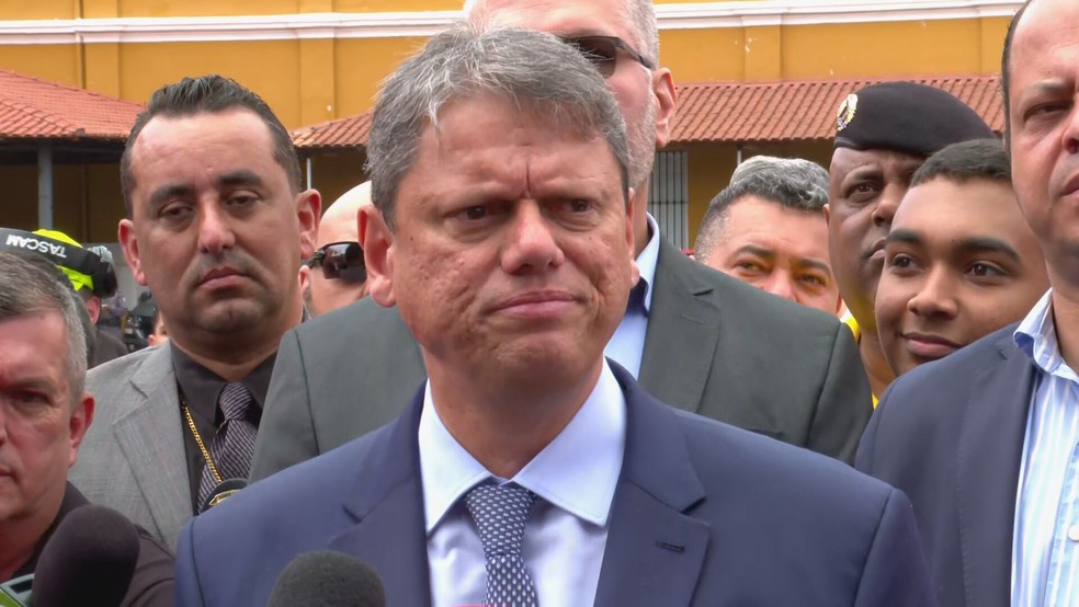 O candidato do Republicanos ao governo de São Paulo, Tarcísio de Freitas, durante evento na sede da ROTA, no Centro de São Paulo, em 14 de outubro de 2022. — Foto: Reprodução/TV Globo 