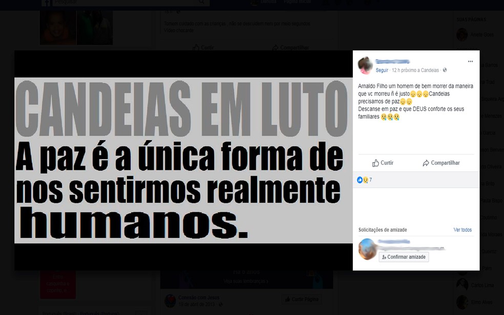 Moradores de Candeias publicam mensagens de luto por morte de artista plástico (Foto: Reprodução/Facebook)