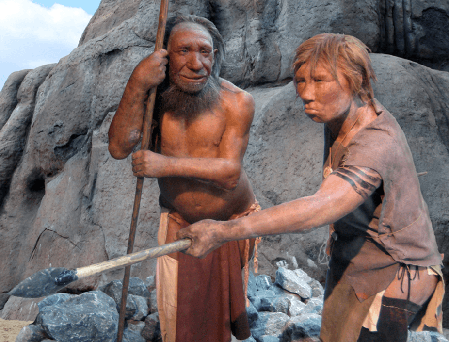 Representação de Neanderthais (Foto: Wikimedia Commons)