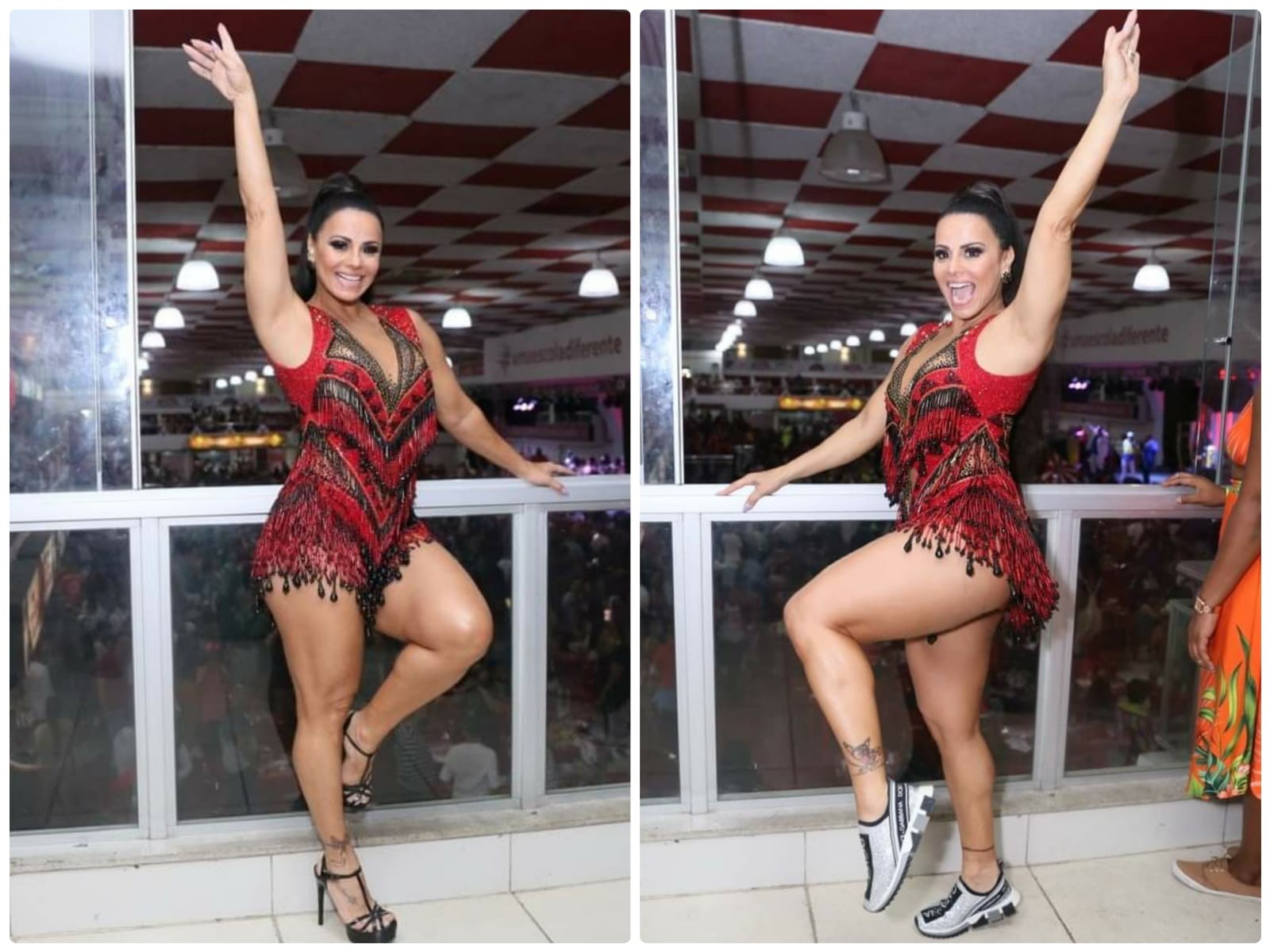 Viviane Araújo troca saltão por tênis em festa no Salgueiro (Foto: Anderson Borde/AgNews)