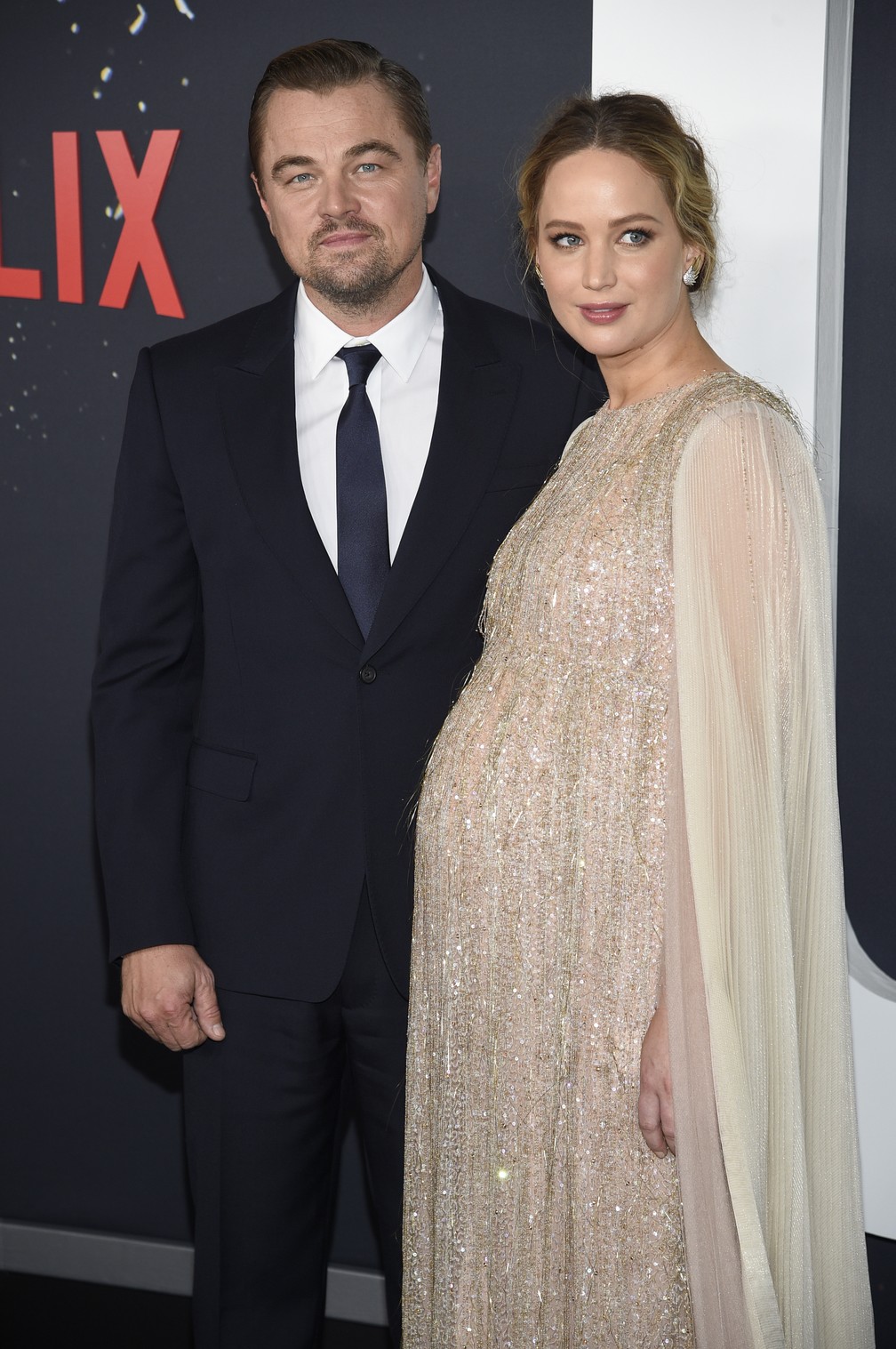Leonardo DiCaprio e Jennifer Lawrence na premiere do filme 'Não Olhe para Cima' — Foto: Evan Agostini/Invision/AP