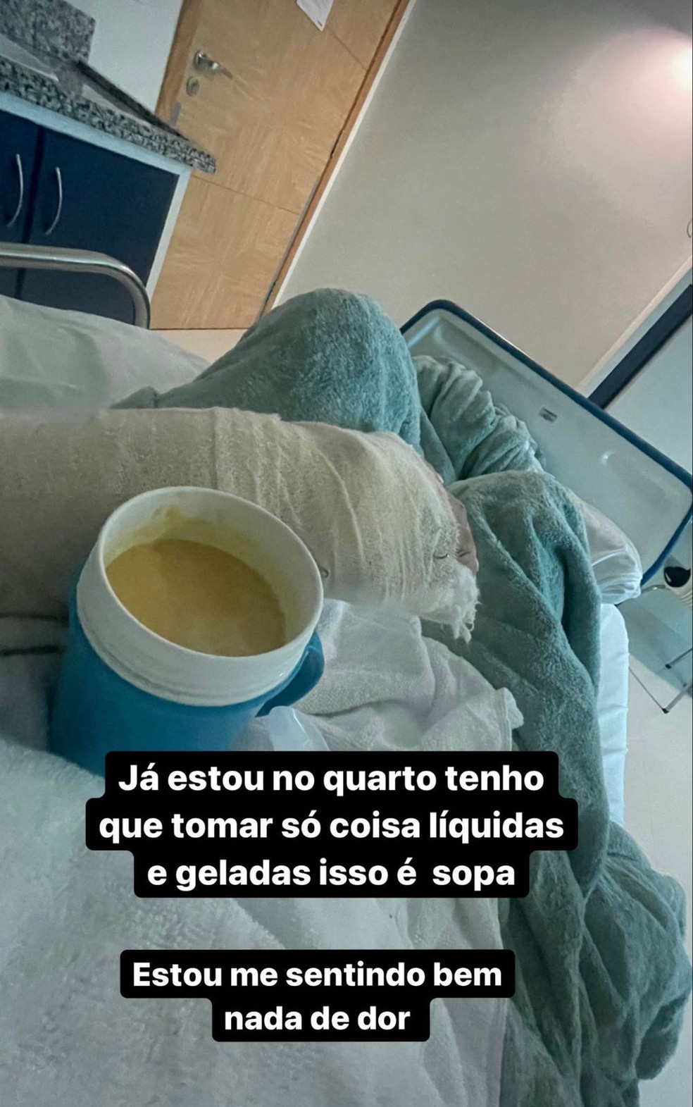 Caminhoneira publicou nas redes sociais como ficou a alimentação após a cirurgia — Foto: Aline Fuchter/ Reprodução/ Redes sociais