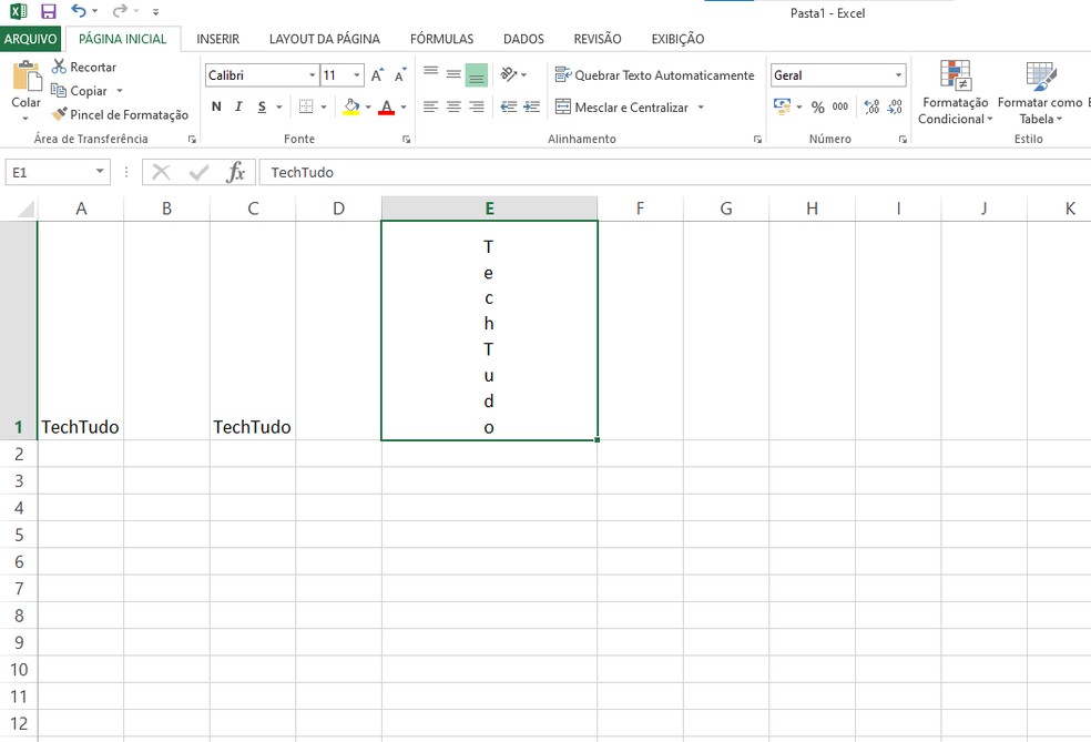 Excel permite colocar texto na vertical de forma fácil — Foto: Reprodução/Rodrigo Fernandes