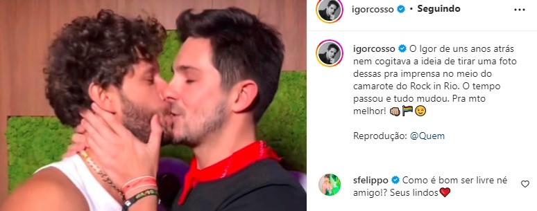 Igor Cosso faz post com registro de beijo em namorado, Heron Leal (Foto: Reprodução/Instagram)