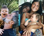 Bruno Gagliasso com Zyan e, à direita, a mãe dele com os outros filhos do ator | Reprodução/Instagram