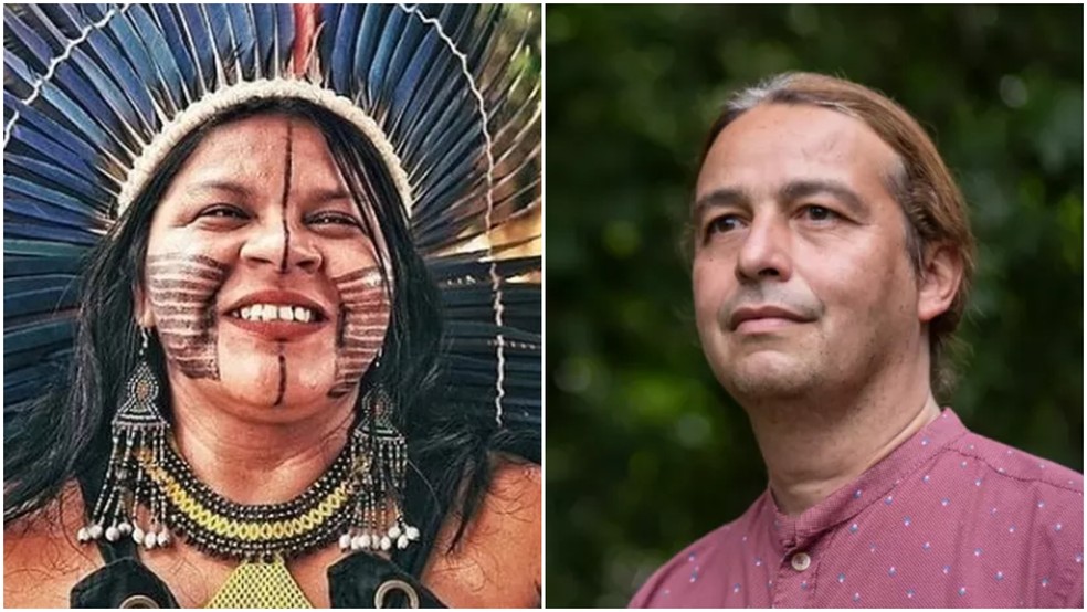 Montagem com fotos da ativista indígena Sonia Guajajara e o pesquisador Tulio de Oliveira — Foto: Montagem/g1
