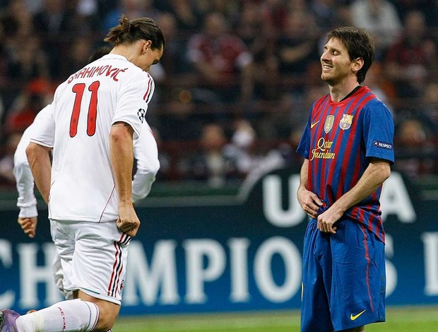 Ibrahimovic e Messi - Milan X Barcelona (Foto: Agência Reuters)