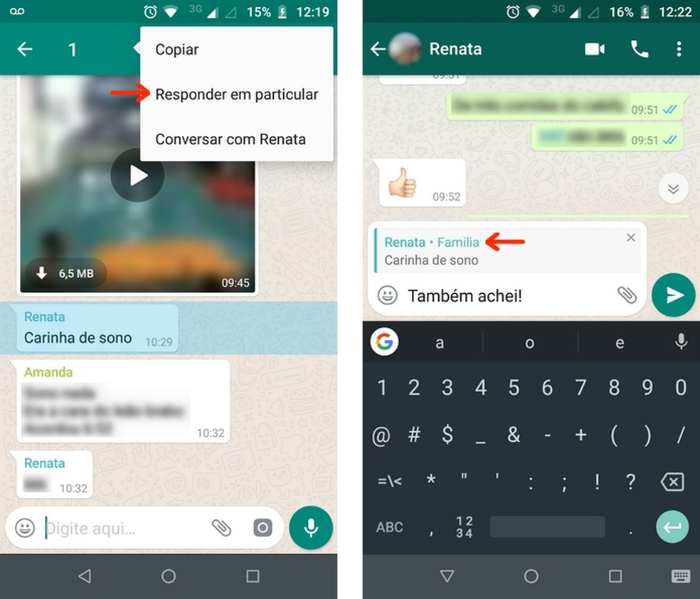 Whatsapp permite responder mensagens de grupos em particular ...