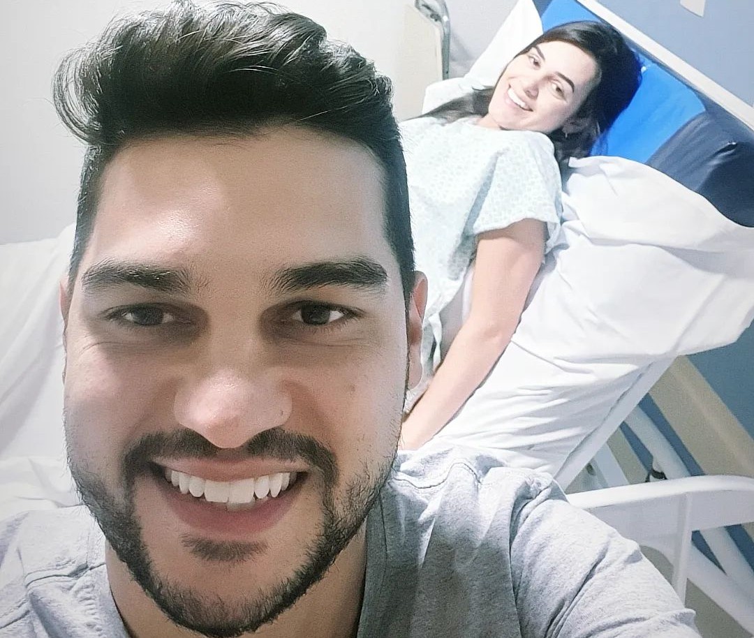 Bruna Pevide, mulher de Diogo Mussi, em trabalho de parto (Foto: Reprodução/Instagram)
