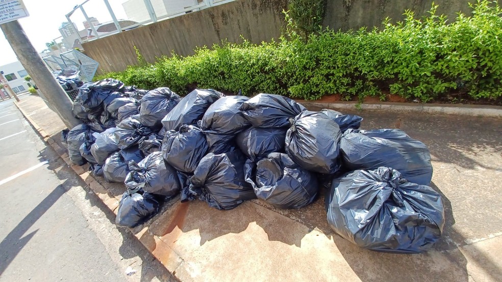 Lixo se acumula nas ruas de Bauru durante greve dos coletores da Emdurb — Foto: Fernando Savioli/TV TEM
