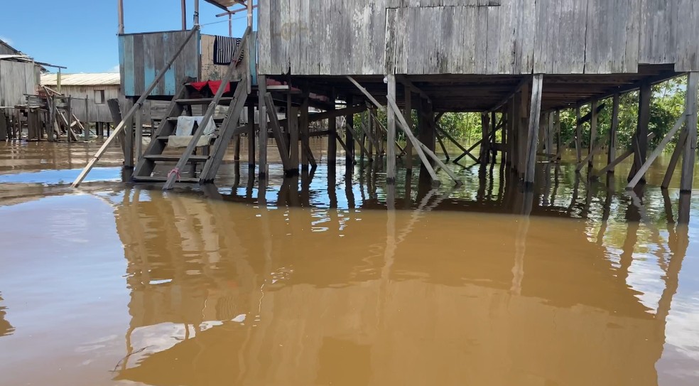 Bairros de Cruzeiro do Sul estão alagados por conta da enchente do Rio Juruá — Foto: Reprodução/Rede Amazônica Acre