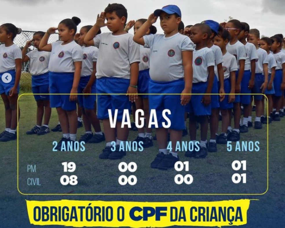 Creche e colégios da Polícia Militar abrem inscrições para sorteio eletrônico das vagas na Bahia — Foto: PM/Divulgação