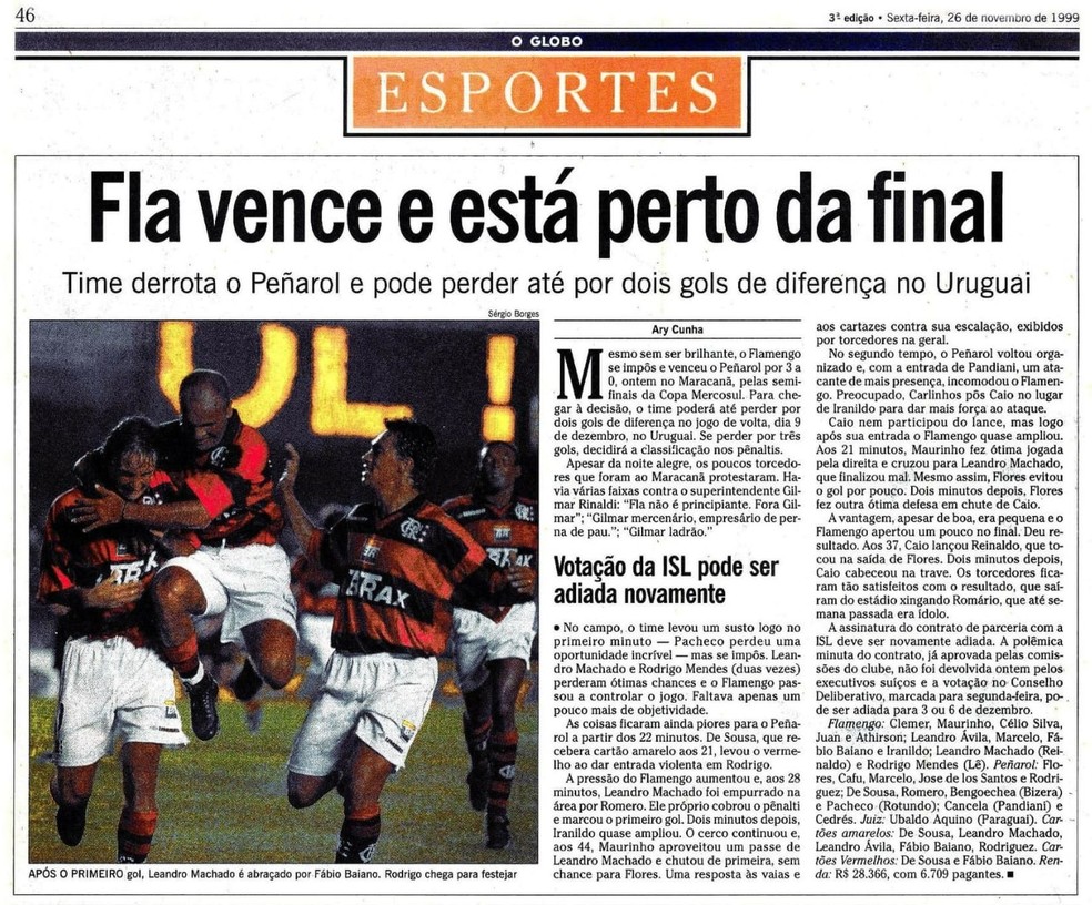 Em 1999, diante do Peñarol, os rubro-negros não passaram de 7 mil no Maraca (Foto: Reprodução/Acervo O Globo)