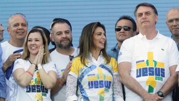 Bolsonaro no evento evangélico 'Marcha Para Jesus' em 2019 (Foto: ALESP via BBC)