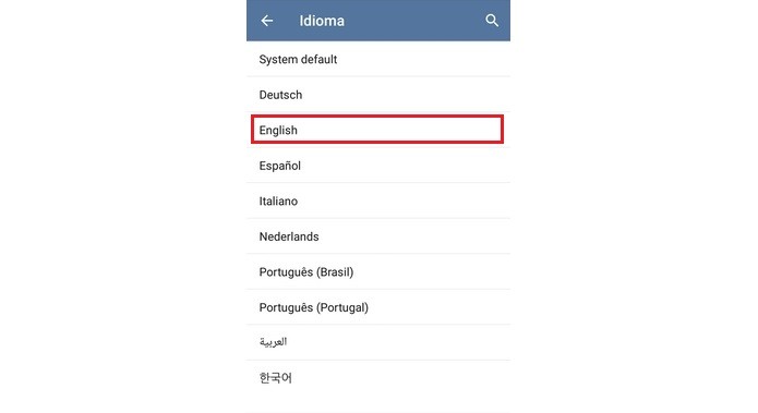 Lista de idiomas disponíveis no Telegram (Foto: Reprodução/Raquel Freire)