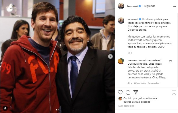 Lionel Messi se despede de Maradona (Foto: Reprodução/Instagram)