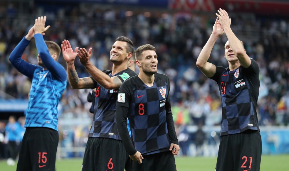 Comemoração croata após vitória contra a Argentina na Copa do Mundo de 2018 — Foto: Reuters