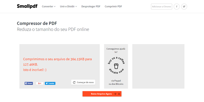 Site mostra quanto tamanho de PDF foi reduzido (Foto: Reprodução/Smallpdf)