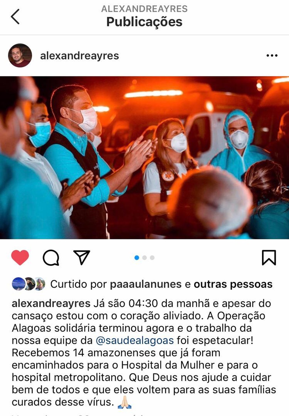 Secretário da Saúde de Alagoas, Alexandre Ayres, publicou em suas redes sociais a chegada dos pacientes com Covid-19 de Manaus — Foto: Reprodução/Instagram