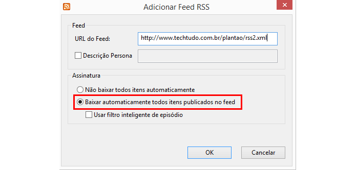 Opção permite baixar torrents adquiridos por RSS automaticamente (Foto: Reprodução/uTorrent)