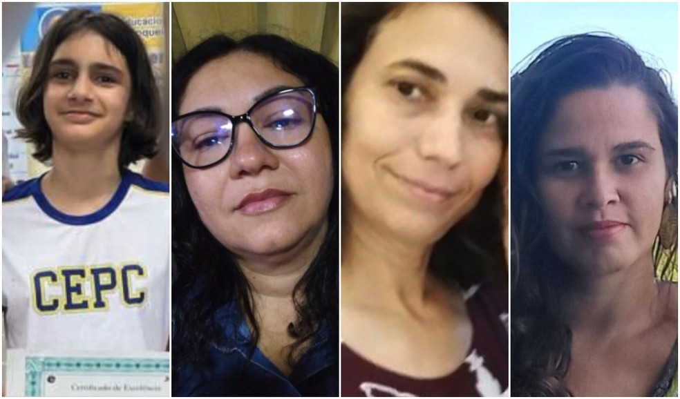 Selena Sagrillo, Maria da Penha Banhos, Cybelle Bezerra e Flavia Amos, vítimas do ataque a escolas em Aracruz — Foto: Reprodução/TV Gazeta