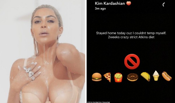 A celebridade Kim Kardashian e seu post sobre a dieta (Foto: Instagram/Snapchat)