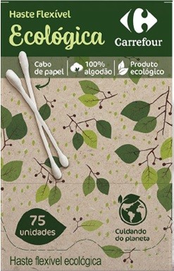 As hastes flexíveis da marca Carrefour, criadas em 2019, são já 100% biodegradáveis; meta é chegar a 100% de embalagens recicláveis em todos os produtos de marca própria (Foto: Grupo Carrefour/Divulgação)