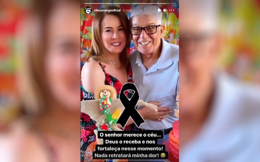 Publicação de Zilu Godoy de luto pela morte do pai em Goiânia por Covid-19 Goiás — Foto: Reprodução/Instagram