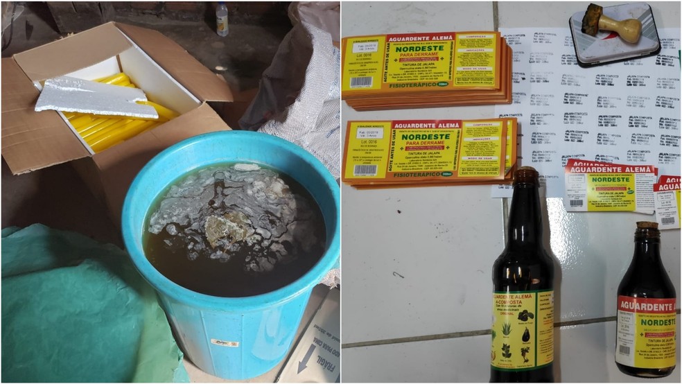 Remédio conhecido como 'Garrafada' era fabricado sem higiene e licença da Anvisa, segundo a Polícia Civil de Caxias — Foto: Divulgação/Polícia Civil