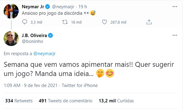 Boninho pede sugestão a Neymar (Foto: Reprodução/Twitter)