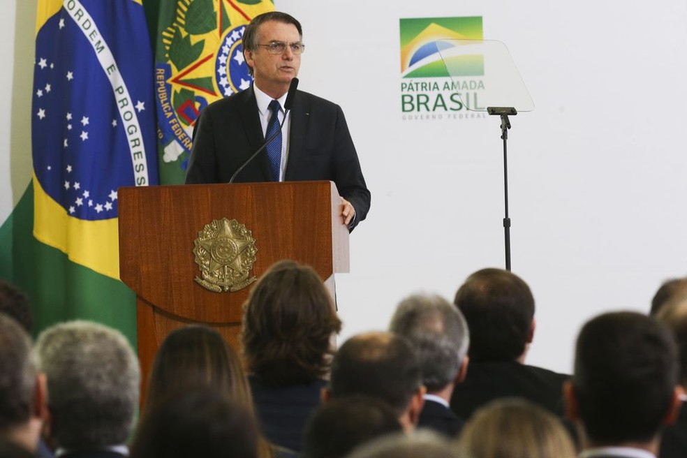 Bolsonaro discursa durante evento em BrasÃ­lia â Foto: Antonio Cruz/AgÃªncia Brasil