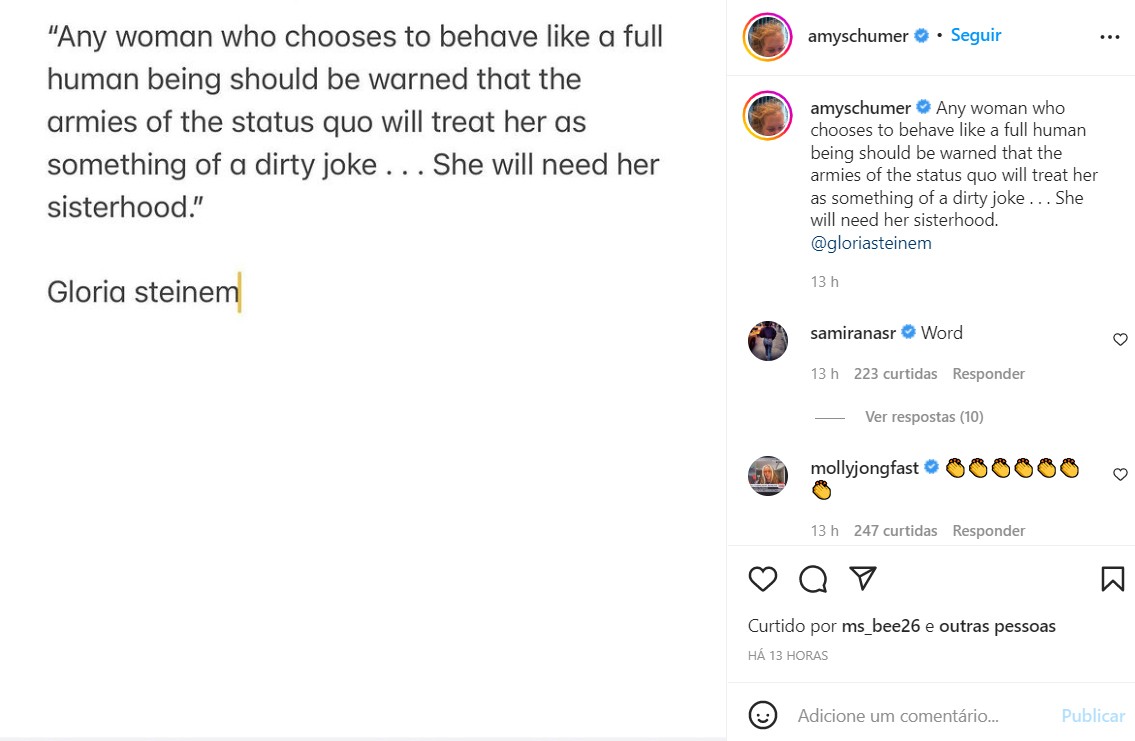 O post de Amy Schumer (Foto: Reprodução / Instagram)