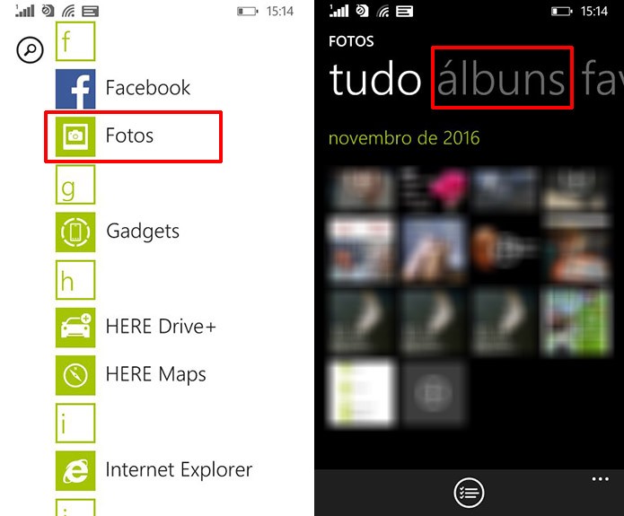 Abra os álbuns na galeria do Windows Phone para achar prints do Lumia 630 (Foto: Reprodução/Elson de Souza)